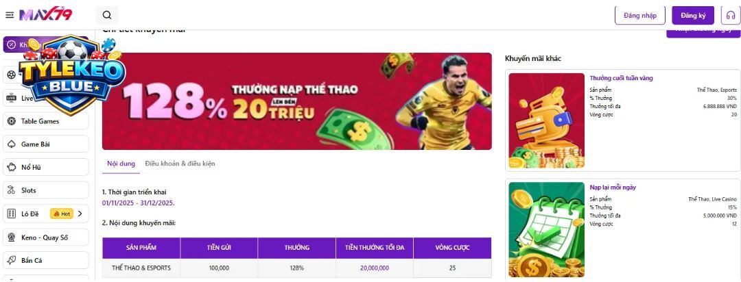 Siêu khuyến mãi chỉ có ở thể thao Max79